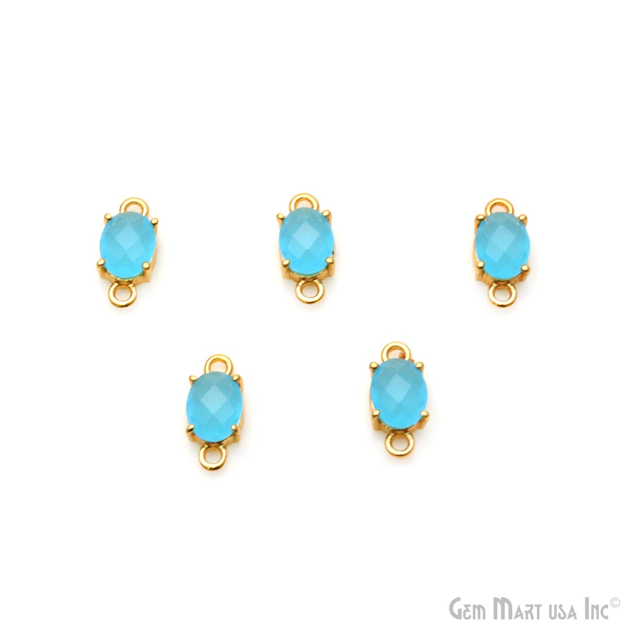 Gemstone Bracelet Charm, Oval 6x8mm Prong Setting, Gold Plated Double Bail, Connector Pendant, GemMartUSA (50310)
